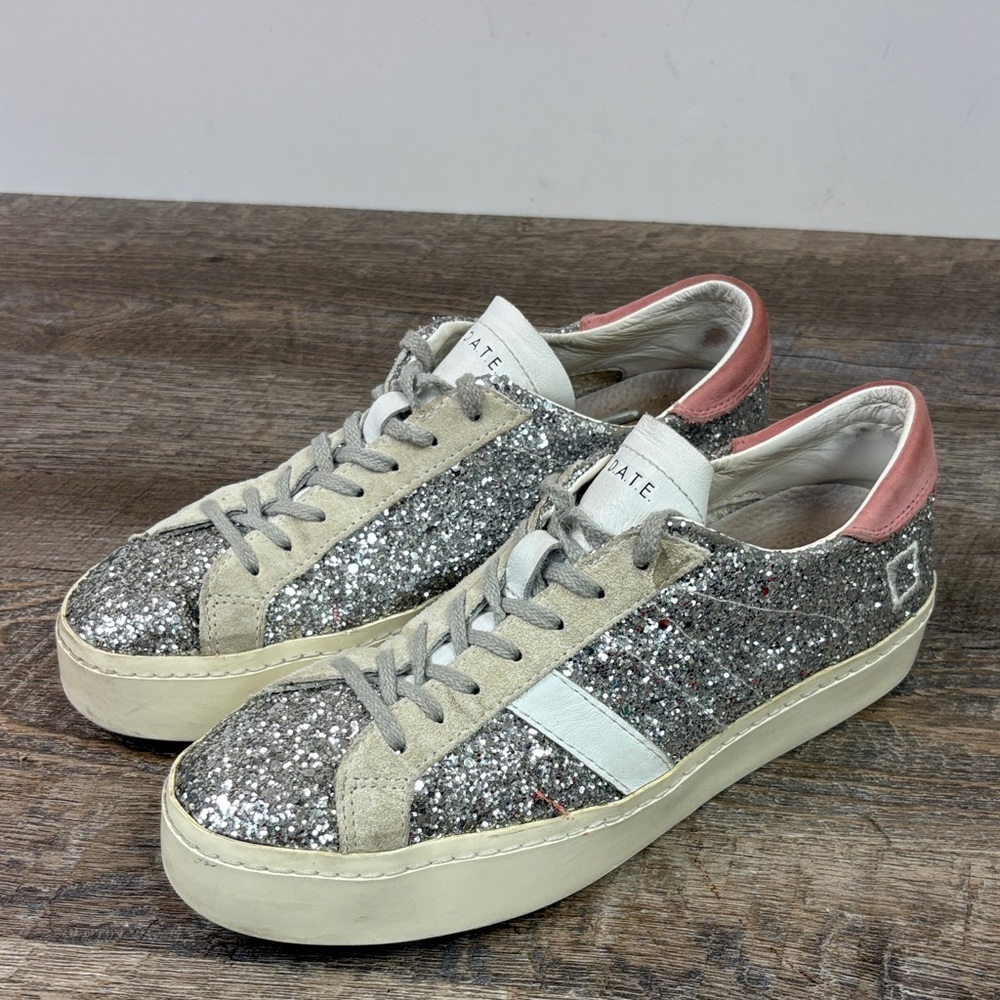 D.A.T.E Hill Low Glitter Platinum Sneakers Size 7